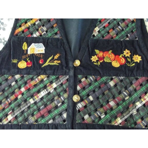 Casey & Max Vest Womens Medium Blue Pumpkin Autumn Fall Lattice Strip Embroidery - Picture 3 of 11